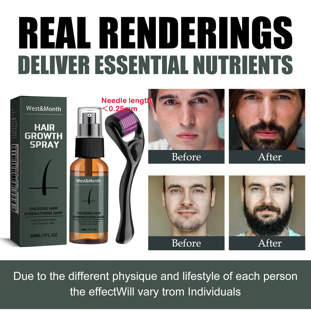 Men's Beard Spray Kit with Micro Roller 0.25mm Moisturizing Thicken Facial Hair Beard Boosting Essence Nourishing Spray Bear Oasis Select