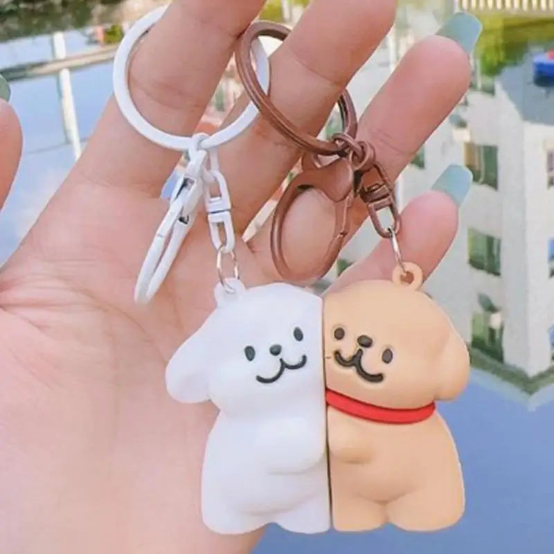 Puppy Keychain Magnetic Key Chain Cartoon Pendant Animal Keychain Dog Keychain Schoolbag Pendant Car Key Ring Bags Cute Widgets Oasis Select