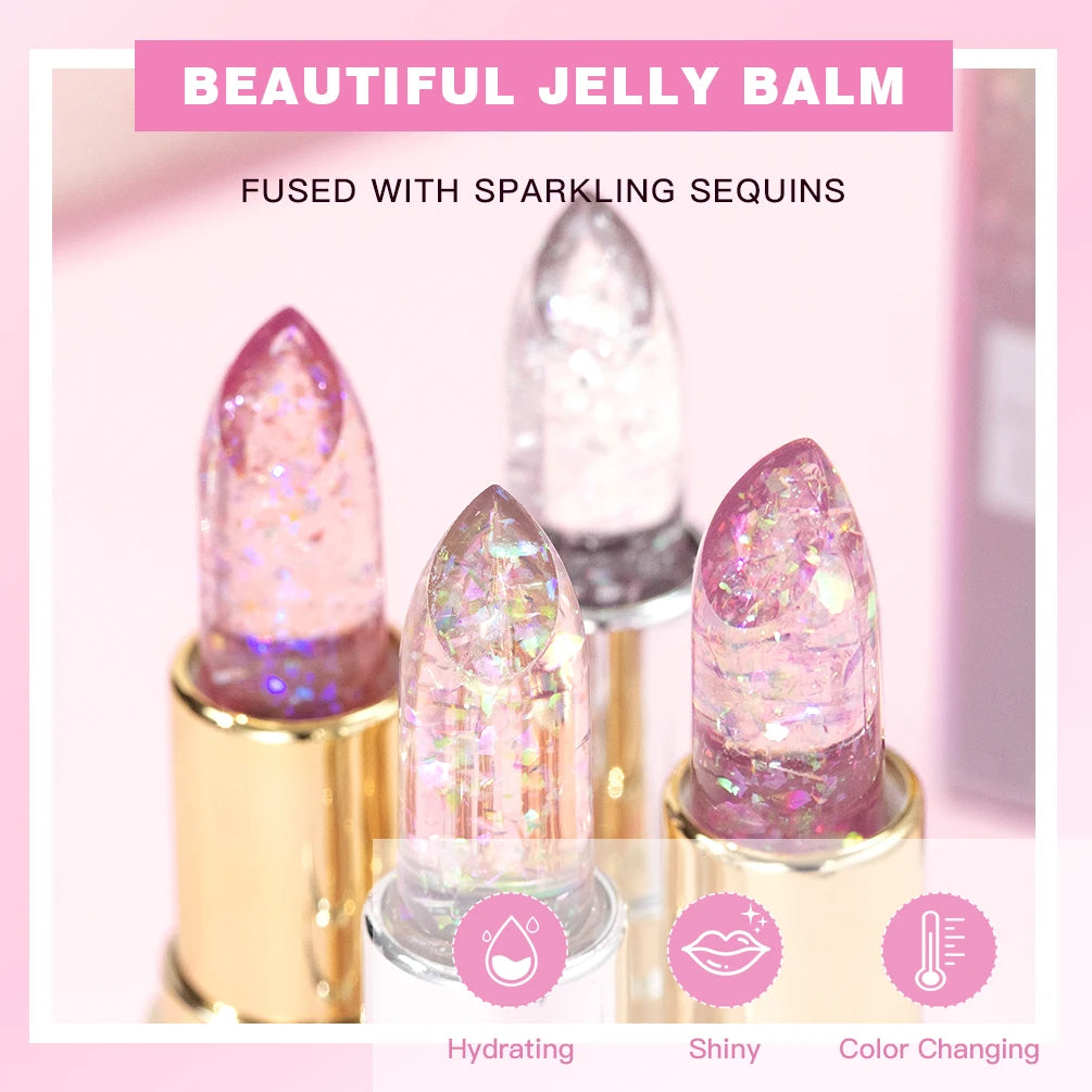 QIBEST Glitter Lip Balm – Color-Changing Crystal Jelly Gloss