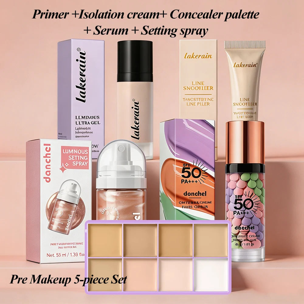 Pre Makeup 5-piece Set Primer,Isolation Cream,Concealer Plate,Essence,Setting Spray Long Hold Makeup Moisturising Pre Makeup Kit Oasis Select Pre Makeup Set