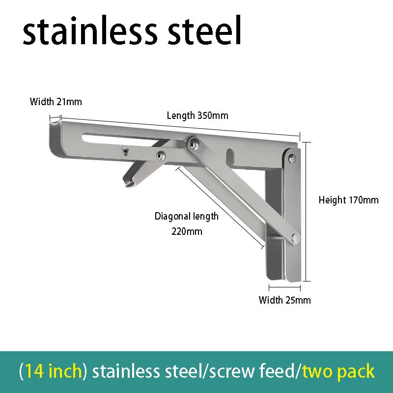 2PCS Thickened stainless steel folding bracket triangular bracket right angle holder wall shelf layer board bracket Oasis Select Stainless-14inch 2pcs
