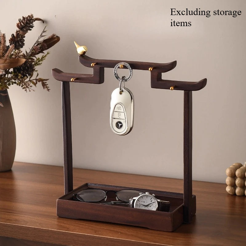 Middle Ancient Style Walnut Wood Entrance Door Key Storage Rack Storage Decoration Living Room Home Decor Oasis Select A