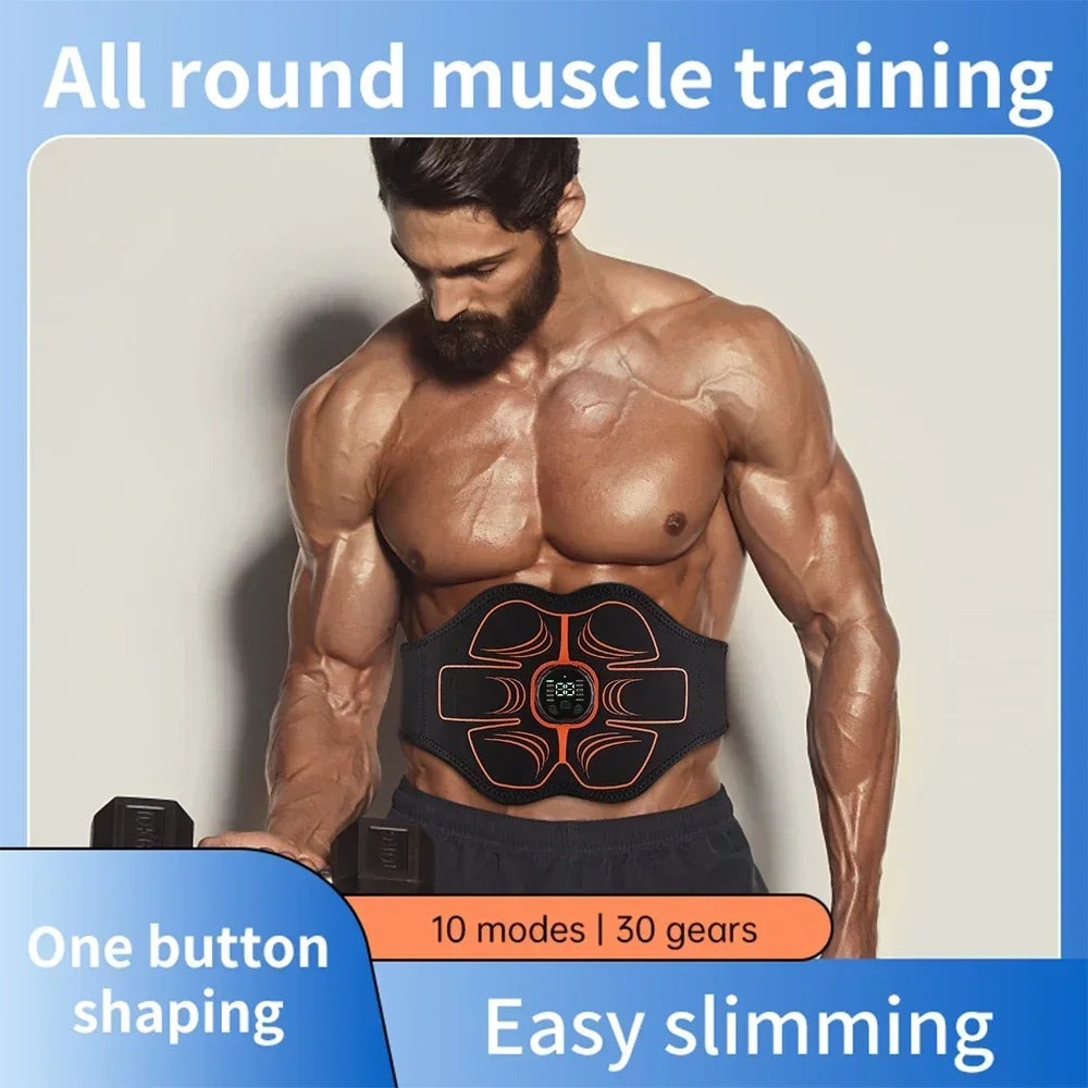 EMS Abdominal Trainer Belt – 10 Modes, LCD, USB-C Rechargeable