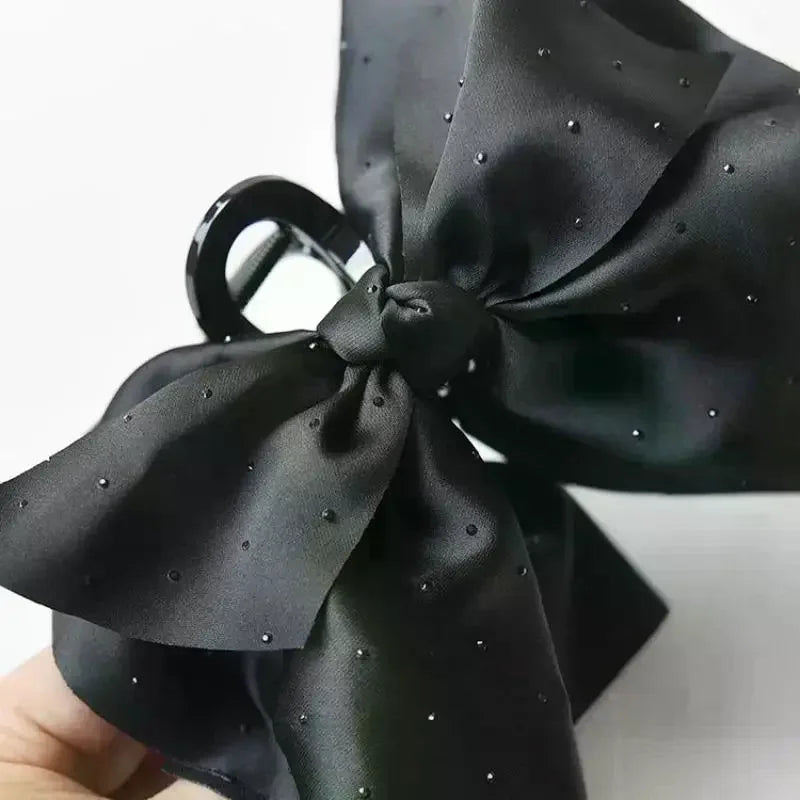 Black Large Bow Hair Claw For Women Girls Elegant Temperament Ponytail Shark Clip Fashion Hair Accessories Gift Oasis Select