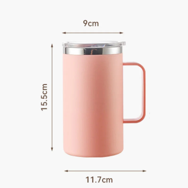 650ML Double-layer Coffee Cup with Lid Insulated Cup Vacuum Stainless Steel Double Layer Large Capacity Portable Traveling Oasis Select
