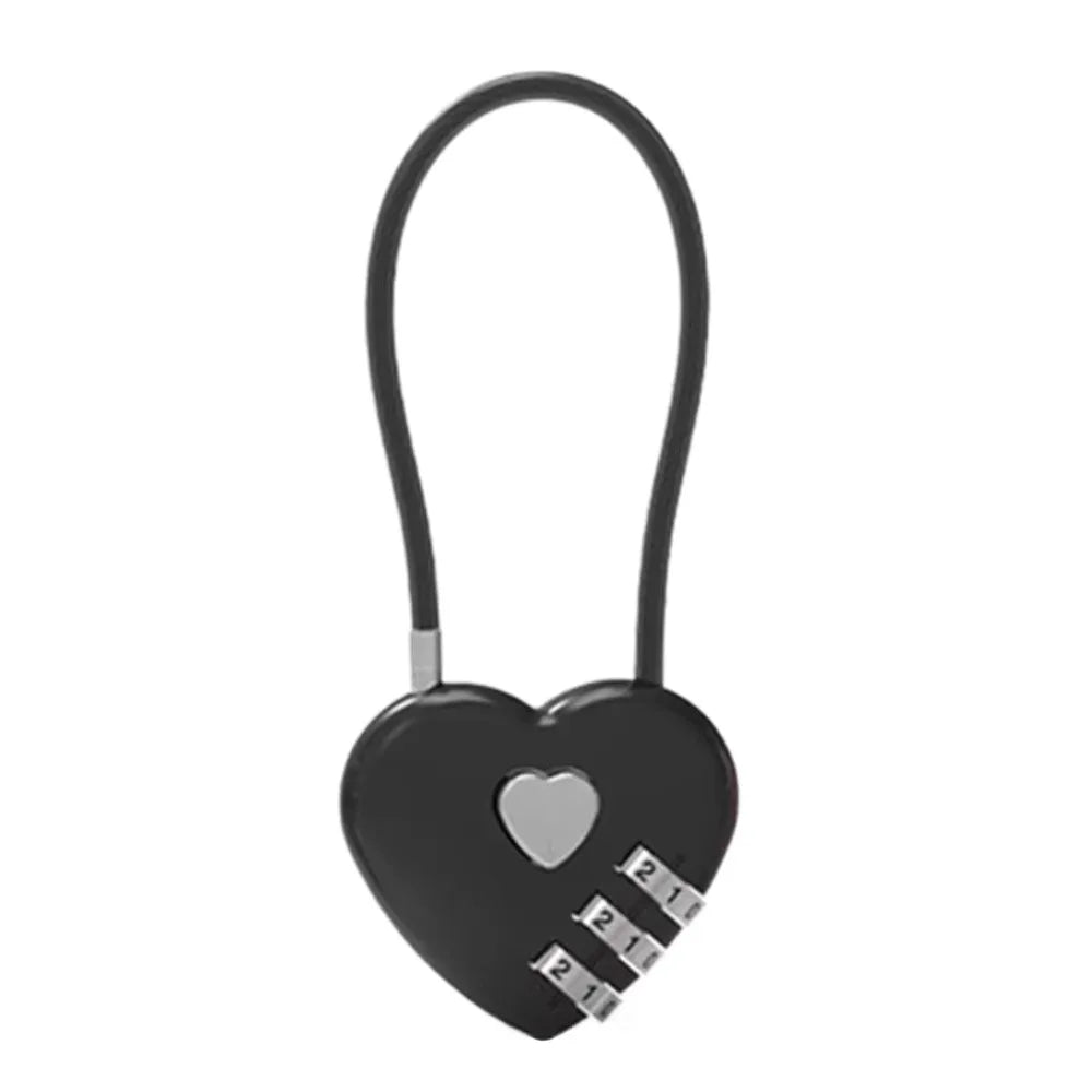 Valentine's Day Heart Style Love Password Lock 3 Digit Password Password Code Padlock Padlock Schoolbag Oasis Select black