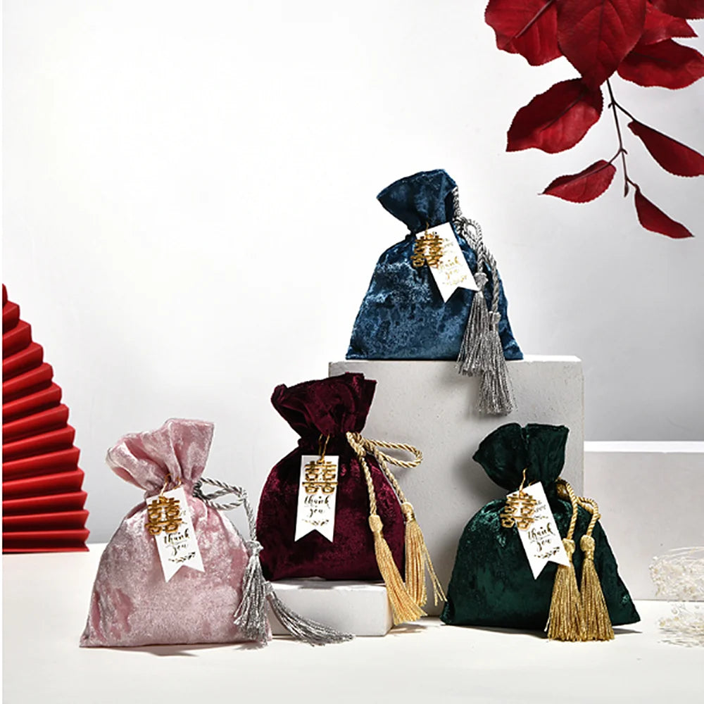 Velvet Cloth Drawstring Tassel Bag Velvet Candy Box Gift Bags Candy Storage Pouches Wedding Birthday Party Jewelry Organizer Oasis Select