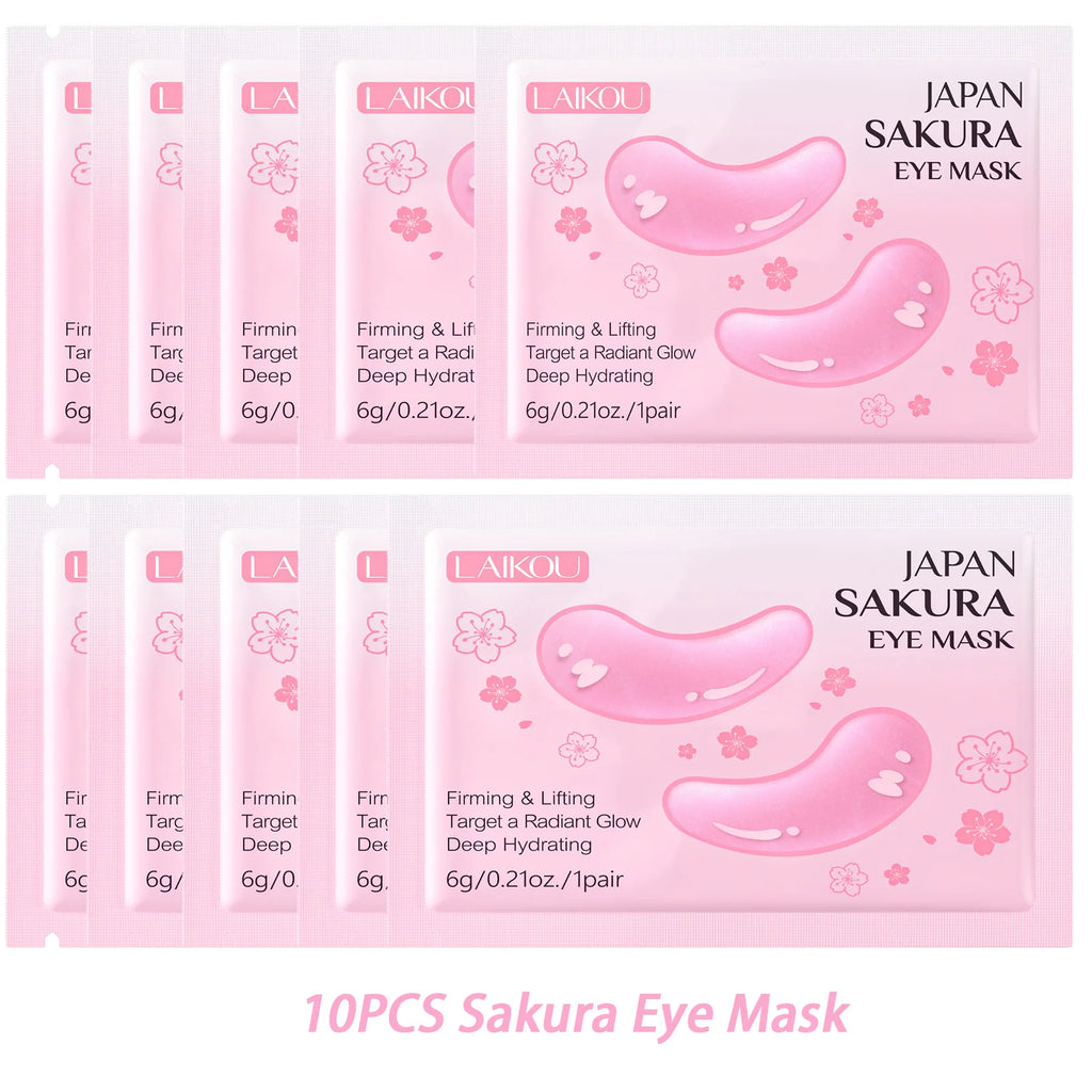 Sakura or Milk or 24K Gold Eye Mask Eye Patches Firming Moisturizing Nourishing Relieves Dark Circles Puffiness under Eyes Oasis Select 10PCS Sakura Msak