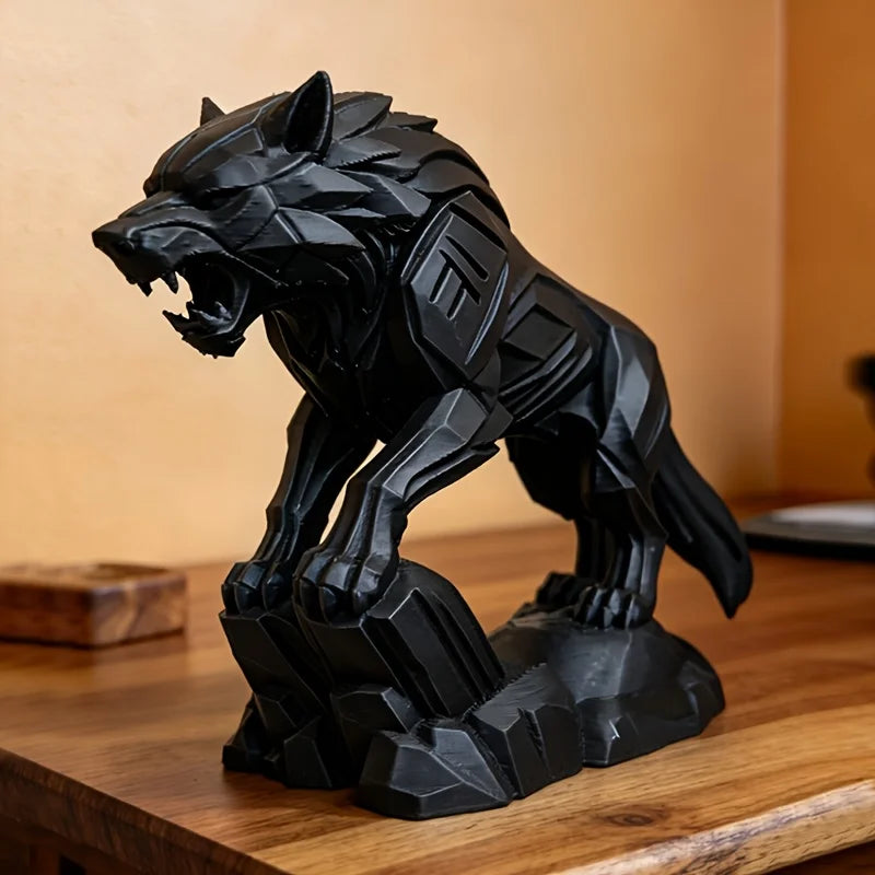 Geometric Black Wolf Figurine - Abstract Faceted Wolf Sculpture Modern Predator Statue for Desk Home Decor Gift Oasis Select