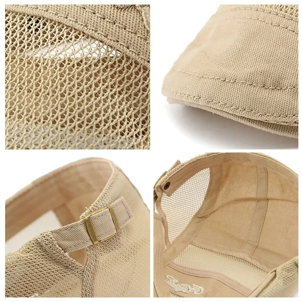 New Vintage Mesh Beret Breathable Casual Visor Hat Cotton Letter Print Sun Hat Outdoor Sun Protection Oasis Select