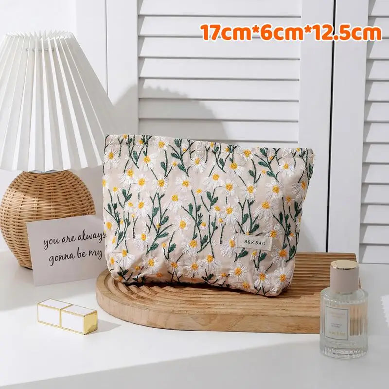 Floral Embroidery Women Cosmetic Bag Canvas Zipper Make Up Bag Travel Washing Makeup Organizer Sanitary Napkin Pouch Storage Oasis Select 04
