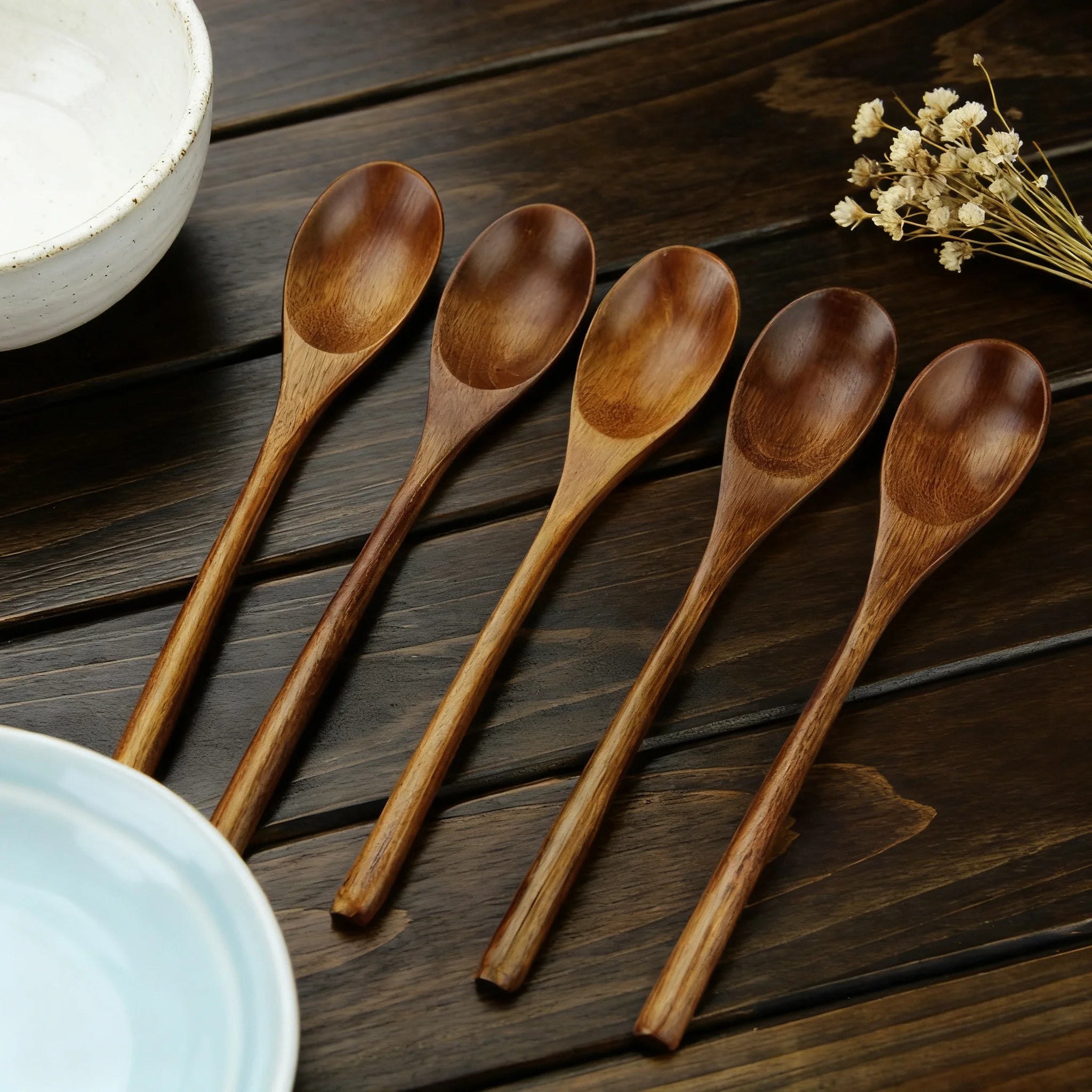 5 Pieces Wooden Spoon Soup Spoon and Fork Tableware Natural Ellipse Ladle Spoon Set Eco Friendly Products Spoons for Cooking Oasis Select