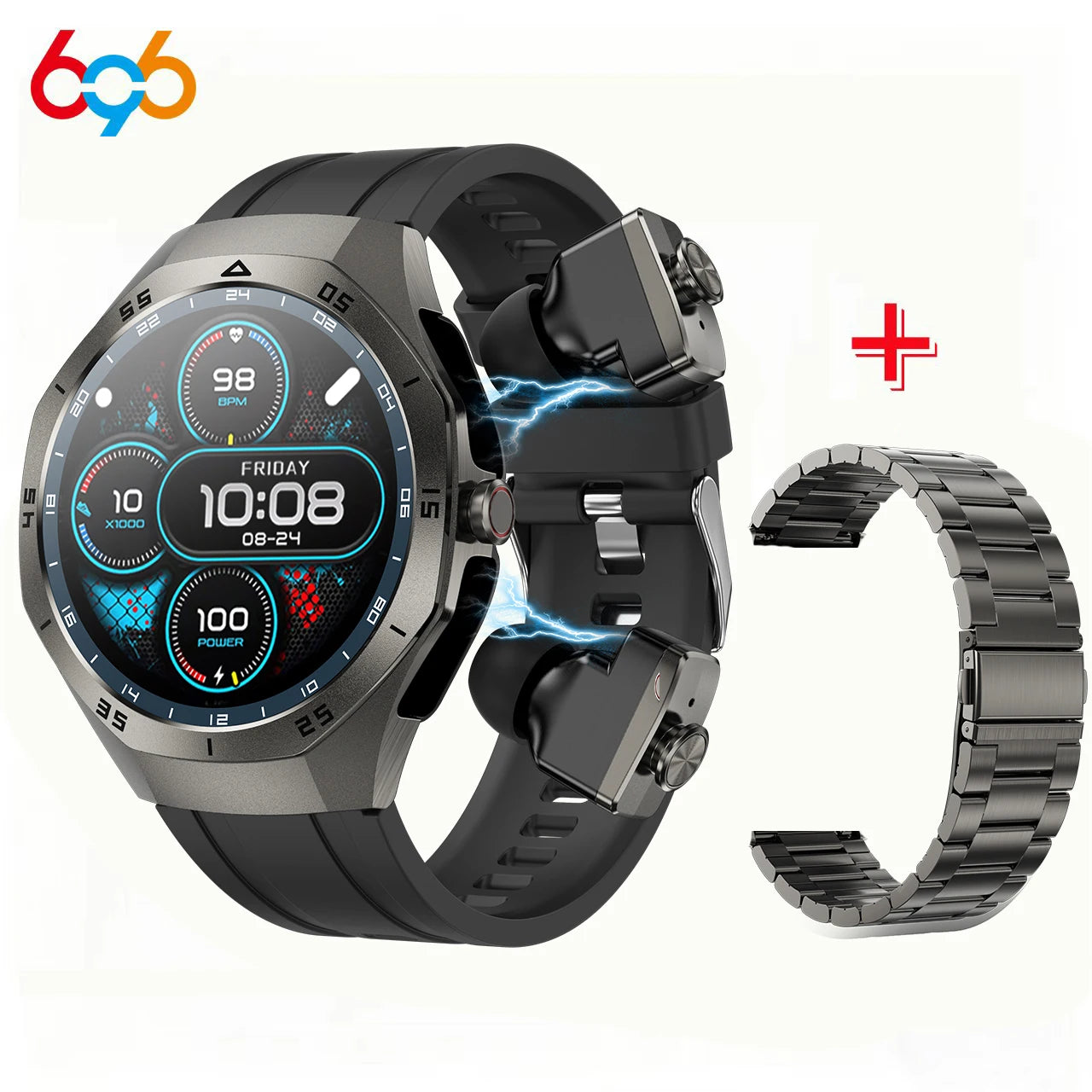 2-in-1 Bluetooth Earphones Smart Watch 24H Health Monitor NFC Men Women Sports Local Music Smartwatch With Built-in Headphones Oasis Select BKBKS a BK3M