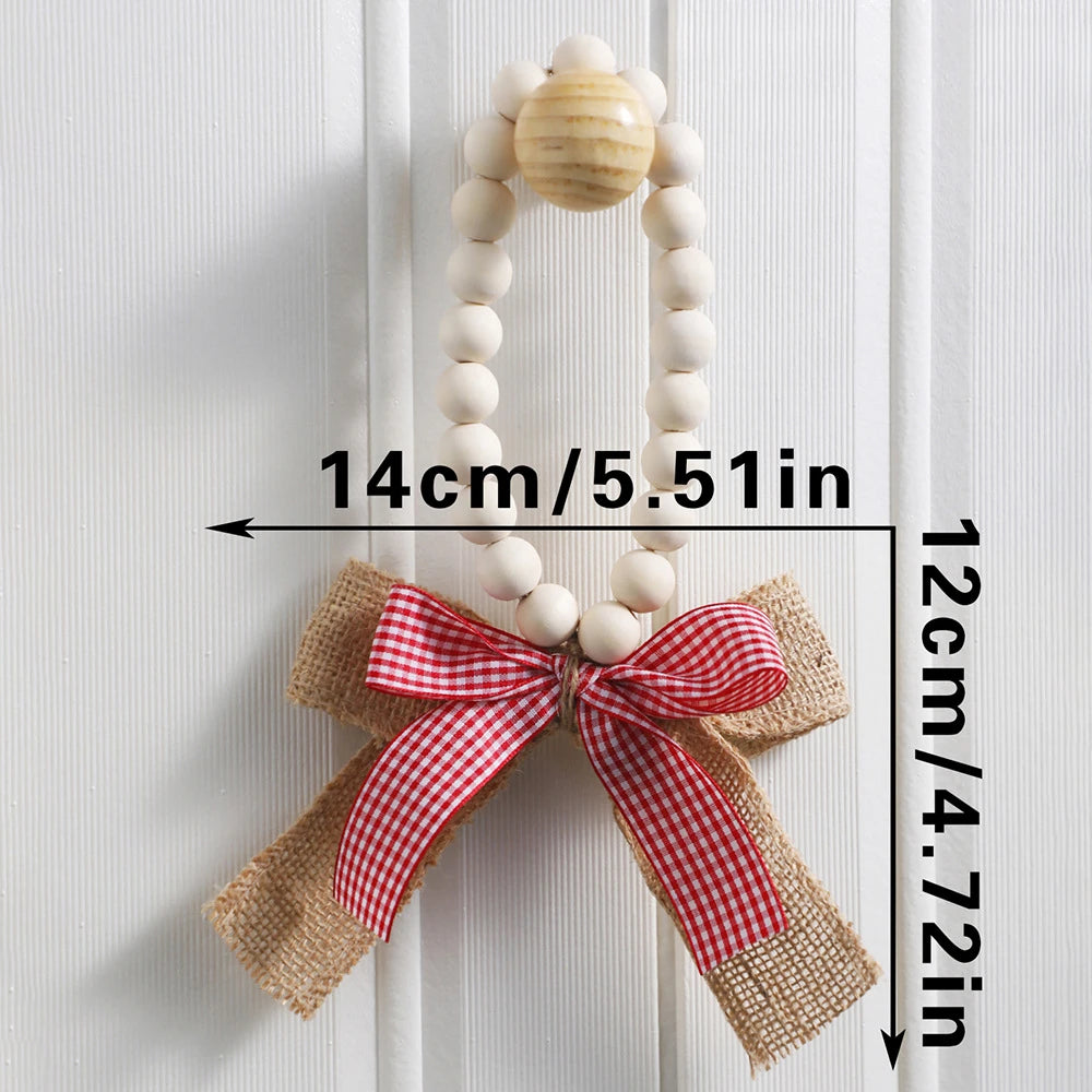 Bow Creative Linen Wood Bead String Pendant Valentine's Day Home Homestay Wall Decoration Oasis Select Ms9770