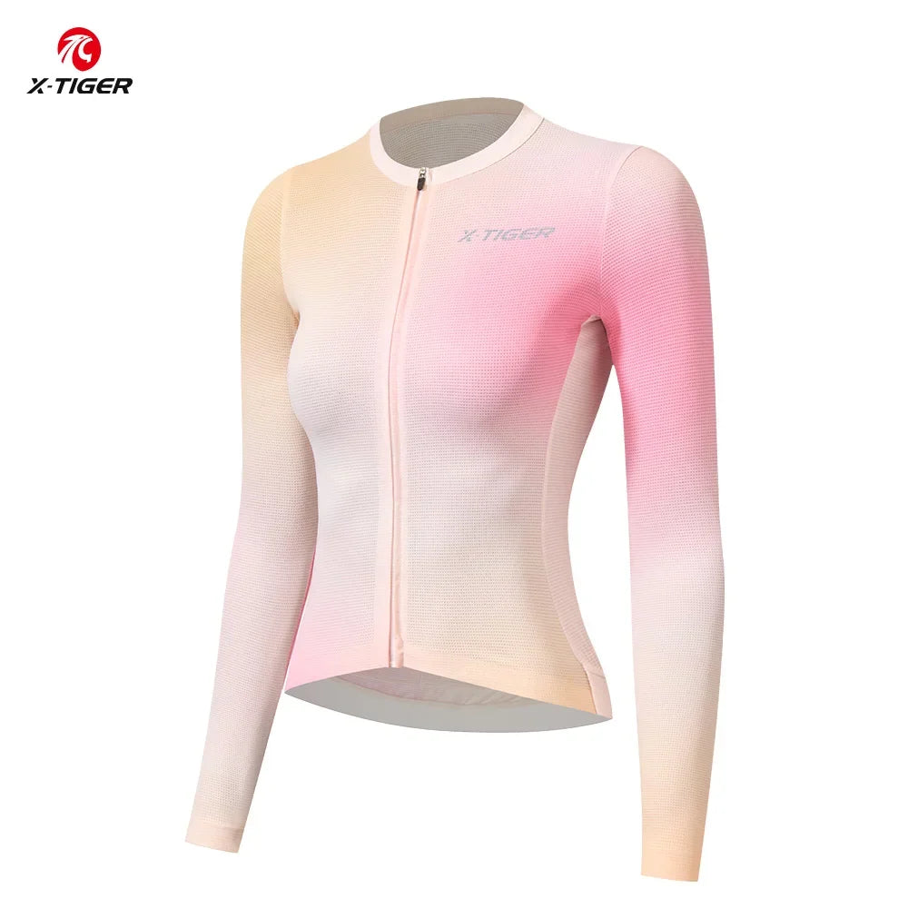 X-TIGER Women's Cycling Jersey Soft Breathable Quick-Drying Long Sleeve Three Pocket Bicycle Clothing SPF 50+ Cycling Top Oasis Select XW-CY-41601 Asian M