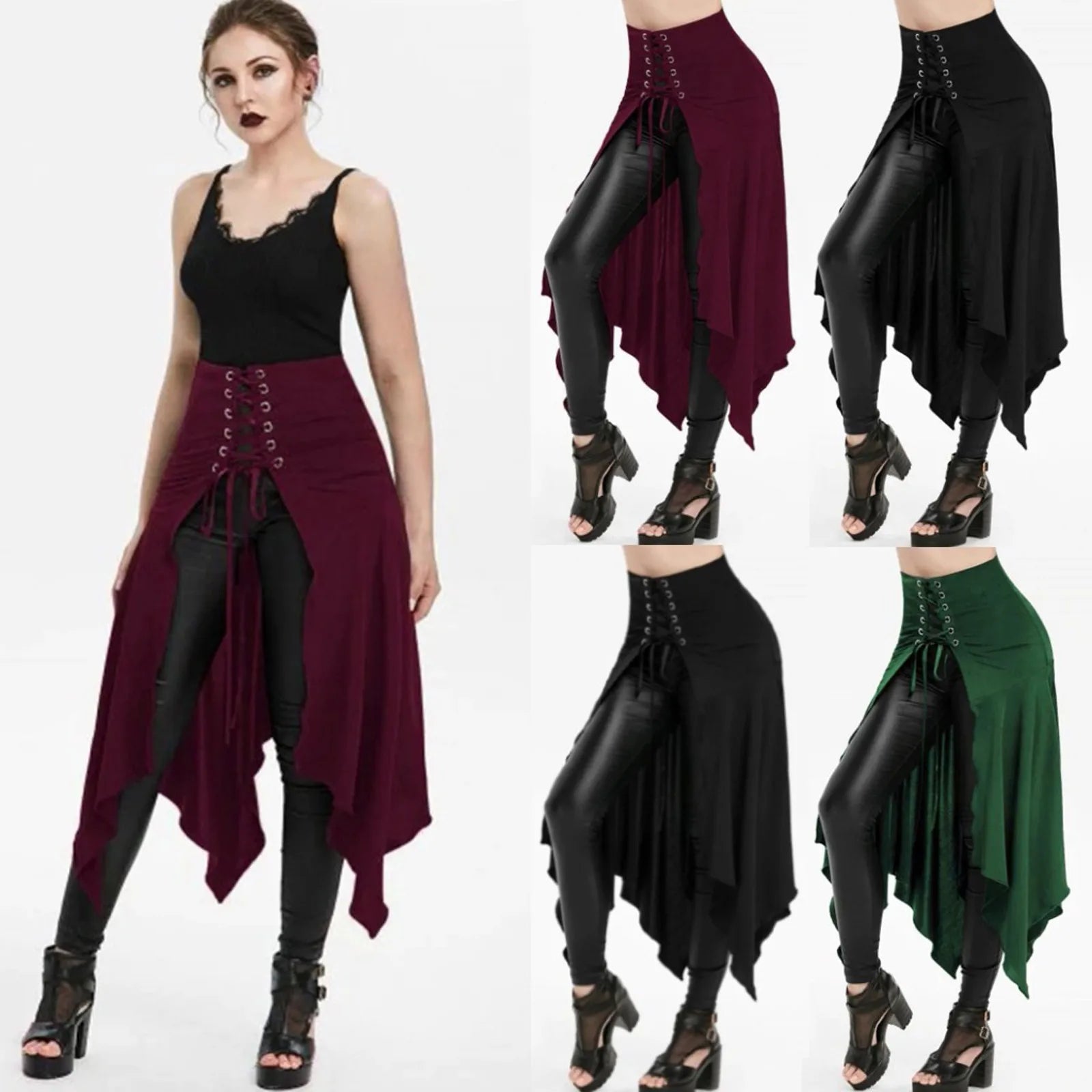 Gothic Black High Waist Irregular Long Skirt | Steampunk Women Gothic Long Skirt Oasis Select