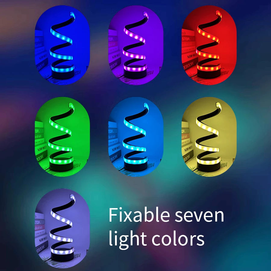 Creative LED Desk Lamp Modern Spiral Table Lamp RGB Dimming Ambient Light Portable Bar Cafe Bedroom Living Room Decorate Lamp Oasis Select