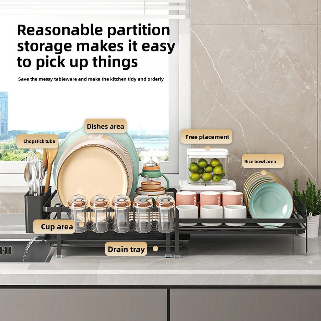 Kitchen Dish Drain Rack Multifunctional Tableware Storage Basket Cup Holder Sink Retractable Dish Storage Rack Oasis Select