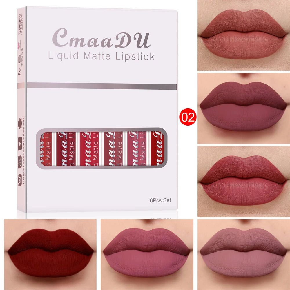 6 Pcs Matte Lipstick Lip Gloss Sets Long-Lasting Non-Fading Waterproof Non-stick Cup Exquisite Gift Everyday Holiday Universal Oasis Select 02