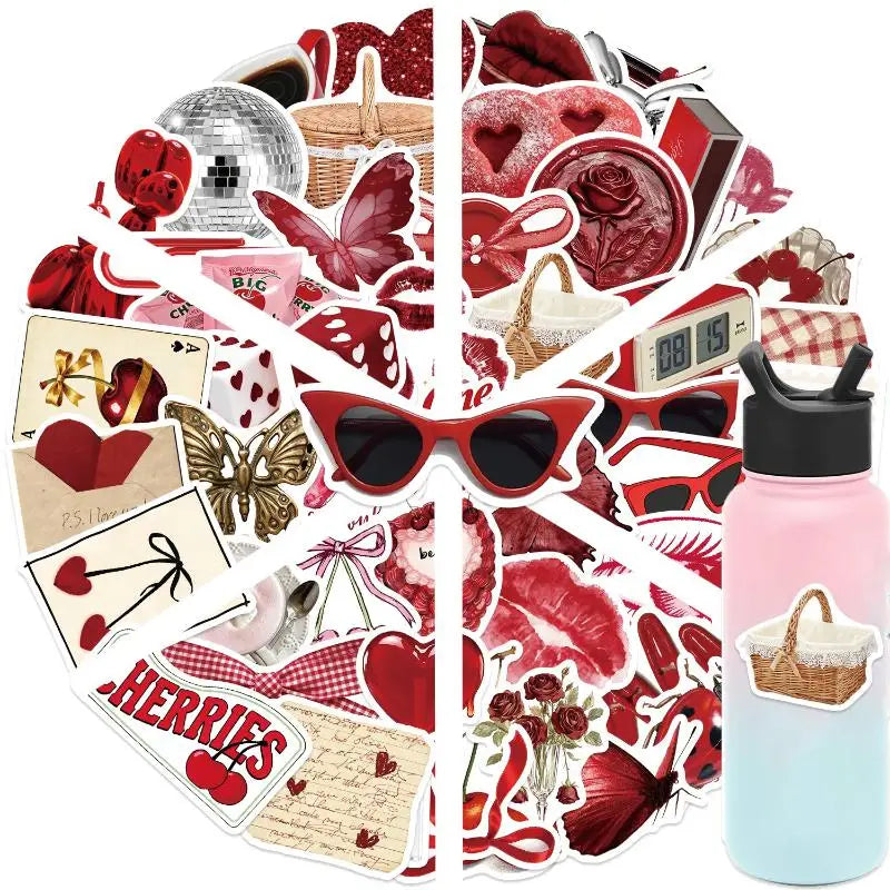 50PCS Y2K Aesthetic Cherry Stickers Laptop Guitar Suitcase Journal Phone Case Diary Notebook Doodle Decals Decor Gift Oasis Select