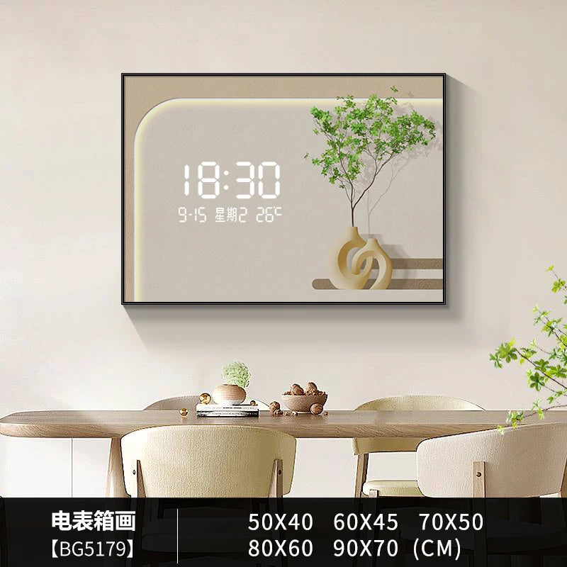Fresh green plant LED plug-in electric meter box decorative painting no punching switch box block dining room decorative clock Oasis Select BG5179 90cm x 70cm
