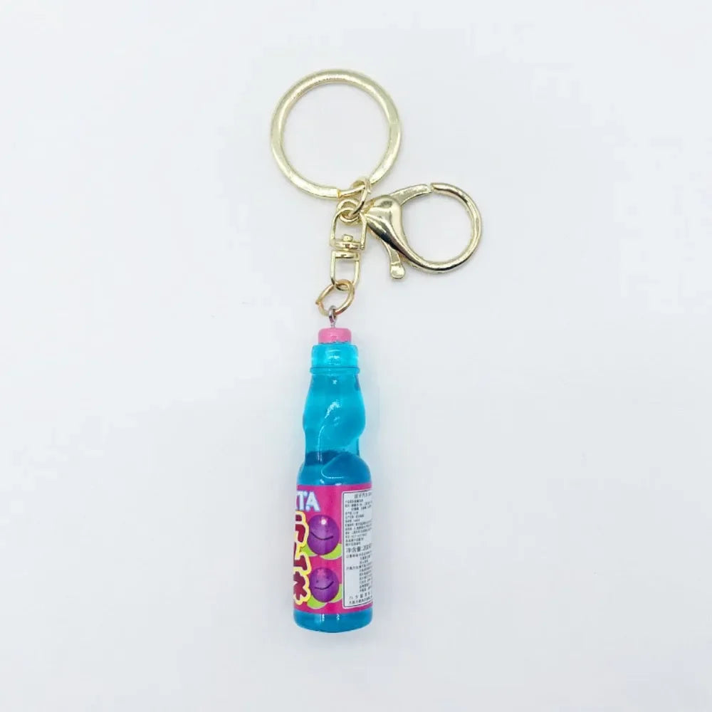 Simulation Marbles Bobble Soda Key Chain Miniature Japanese Ramune Soda keychain Cute Dollhouse Ornaments Bag Accessories Oasis Select Blueberry