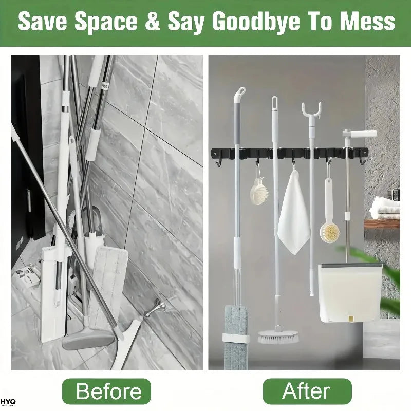Stainless Steel Mop Holder No Drill Mop Hook Wall Mounted Broom Storage Rack Bathroom Mop Organizer Household Goods Oasis Select