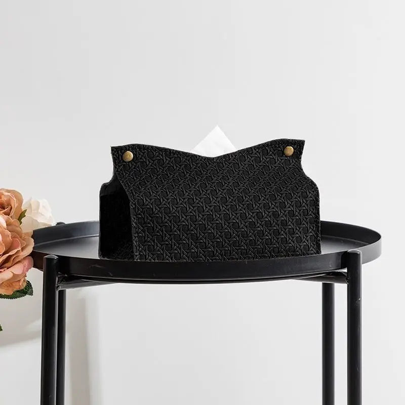Light Luxury Tissue Box Artistic Pumping Paper Box Toilet Home Living Room Leather Storage Tissue Box Oasis Select Black