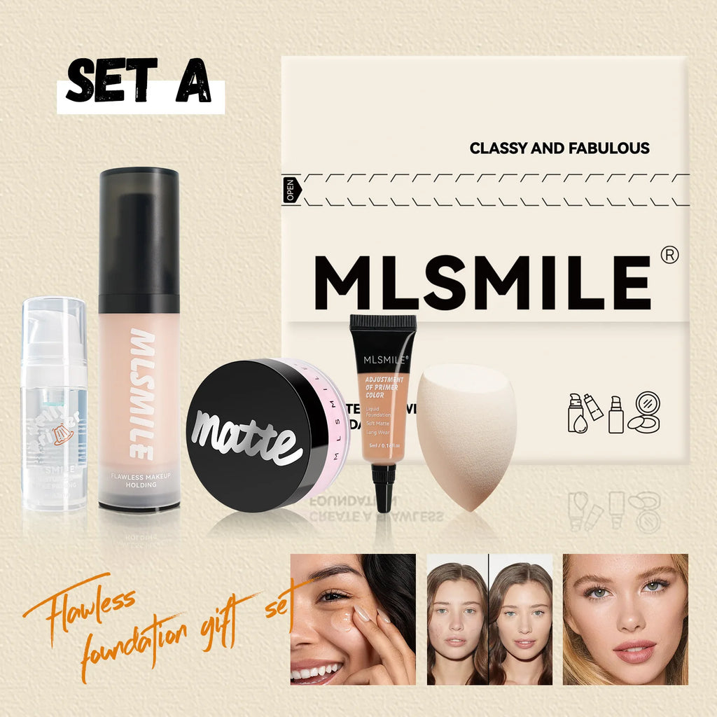 MLSMILE Makeup Set – Primer, Foundation, Concealer & Powder