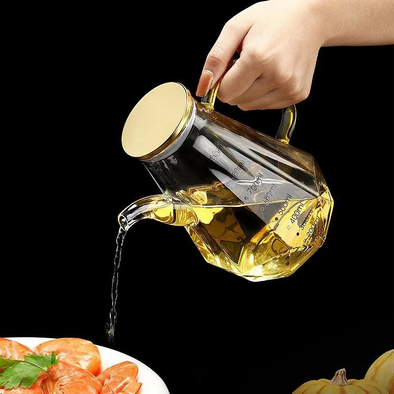 500/700/900ml Clear Glass Oil Bottle with Scale and Handle Heat-resistant Soy Vinegar Sauce Environmental Protection Container Oasis Select