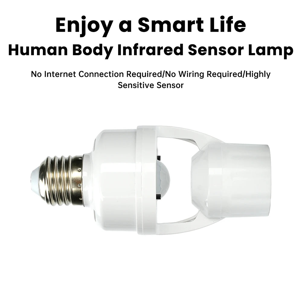 Motion Sensor Led Lamp Base E27 Socket Converter Light Bulb Holder Adapter Switch Adjustable PIR Human Induction Light Accessory Oasis Select