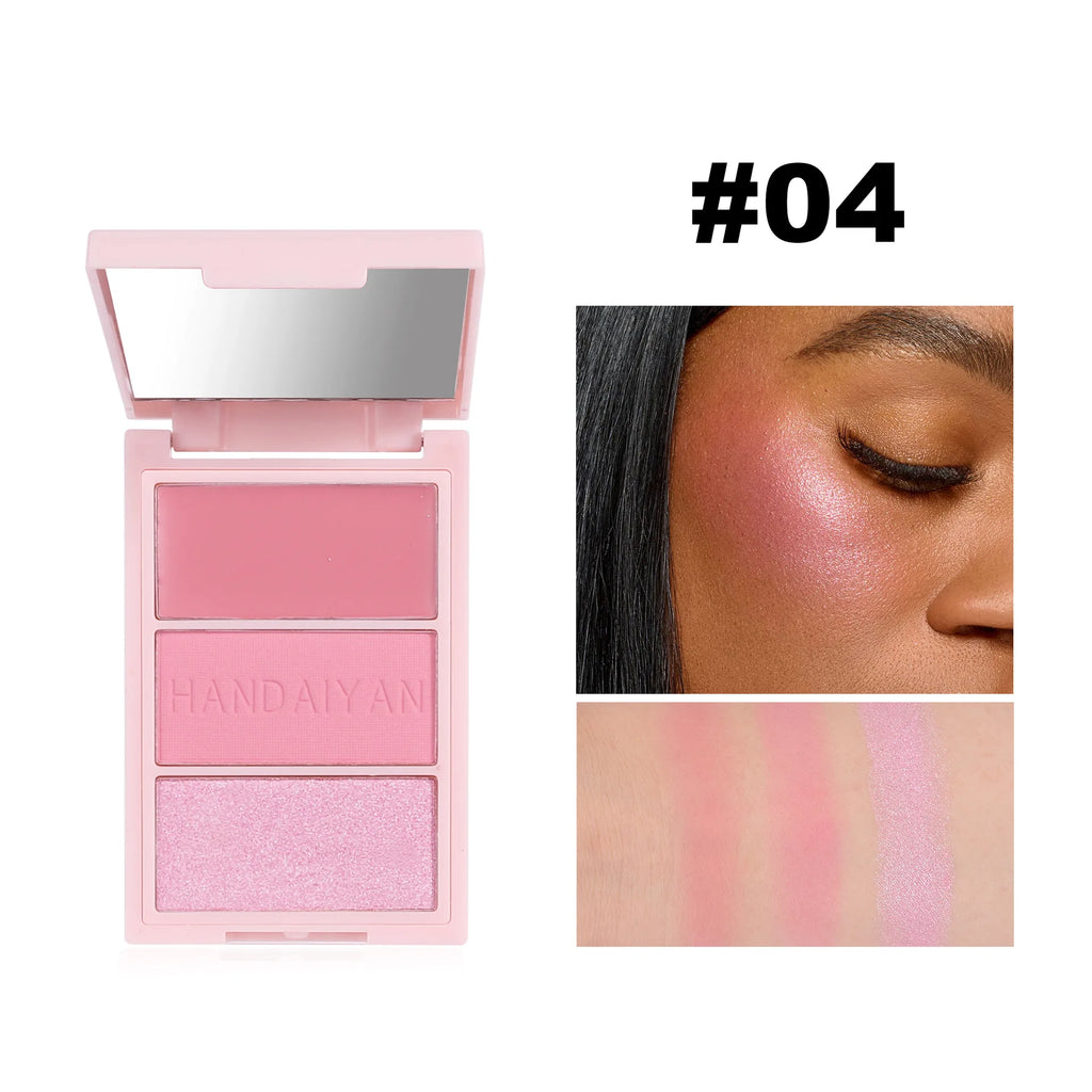 Handaiyan 3-Color Blush Palette – Bronzer, Highlighter & Blush