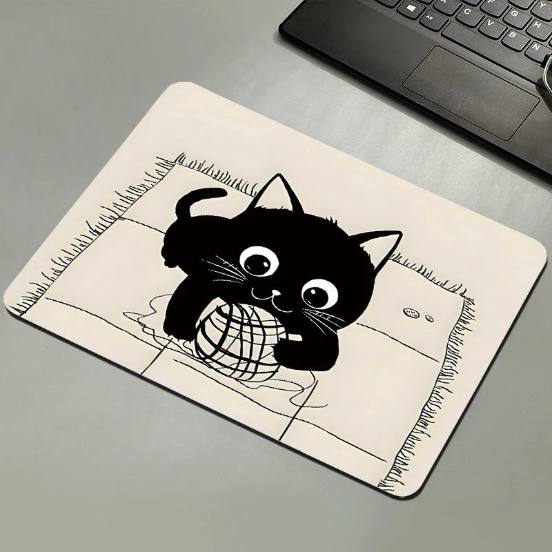 Black Cat Mousepad Small Office Computer Desk Mat Table Keyboard Big Mouse Pad Laptop Cushion Non-slip Deskpad Home Decor Oasis Select A10 210MM
