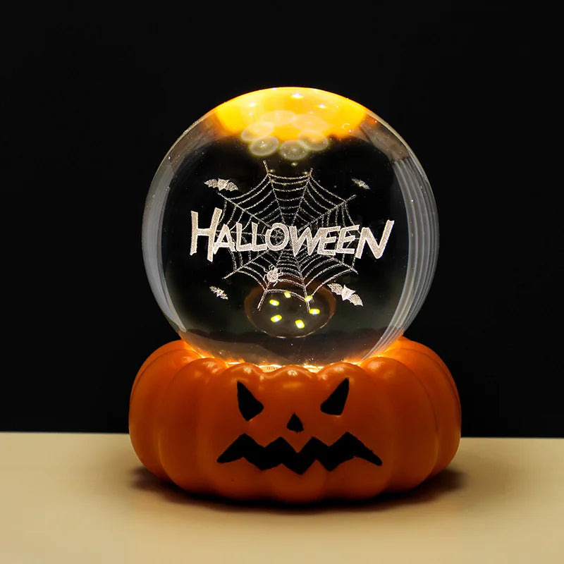 Halloween Pumpkin Crystal Ball Night Light Bedroom Study Tabletop Glass Ornament Party Ornament Small Gift Oasis Select spider web