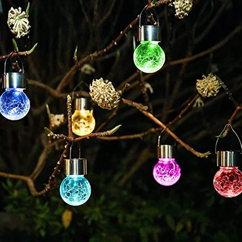 1/3/5PCS Solar Powered Outdoor Hanging Lights Colorful LED Cracked Glass Ball Design Waterproof Pathway Lantern for Garden Decor Oasis Select