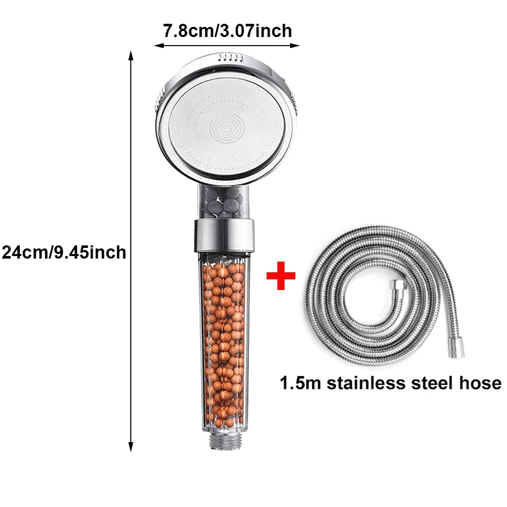1pc Filtered Shower Head ABS High Pressure Water Saving Spray Handheld Clear Showerheads with With Filter Beads for Bathroom Oasis Select Large Hose Set