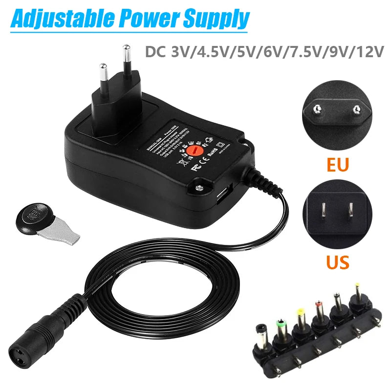 Adjustable Power Supply AC 220V 110V TO DC 3V 4.5V 5V 6V 7.5V 9V 12V Power Supply Adapter 30W USB Universal Charger 5V 2.1A Oasis Select