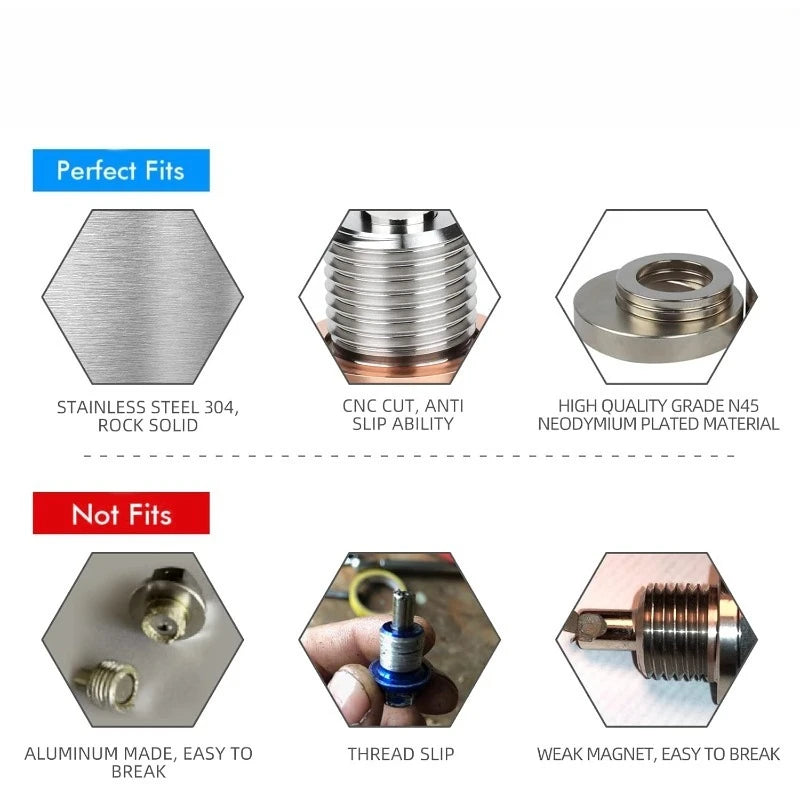 Premium Stainless Steel Magnetic Oil Drain Plug Screw Nut Oil Pan Nut M16*1.5/M12*1.75/M12*1.5/M12*1.25/M14*1.5 Auto Parts Oasis Select