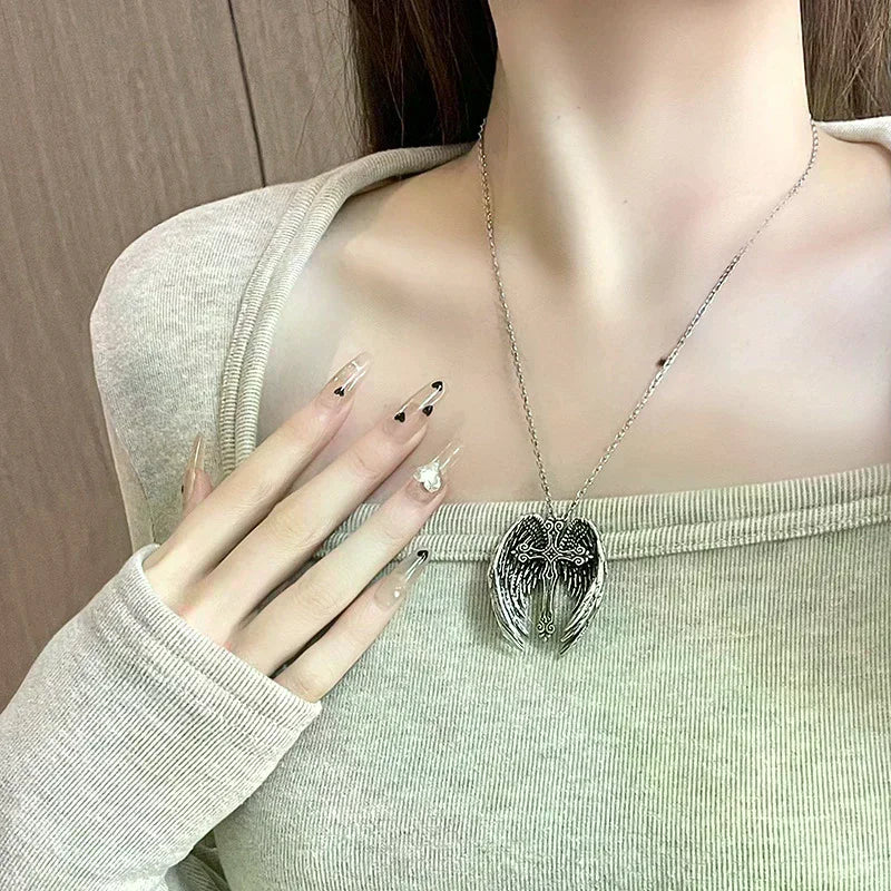 Vintage Angel Wings Cross Pendant Necklace For Men Women Personalized Simple Punk Gothic Necklace Jewelry Accessories Gifts Oasis Select