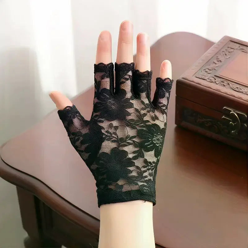 Lace Fingerless Gloves Women Elegant Breathable Bridal Wedding Party Cosplay Driving Fashion Accessory Oasis Select