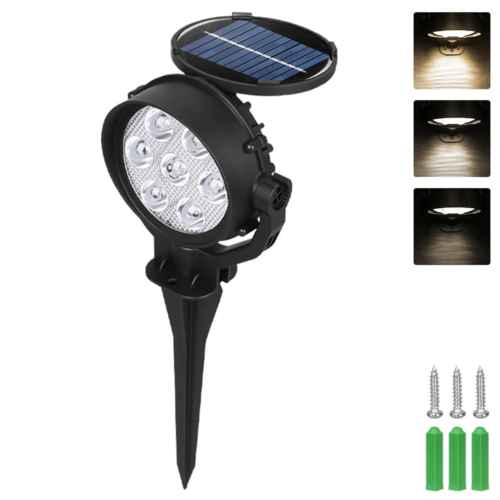 7LED Solar Lawn Light Outdoor IP65 Waterproof Spotlight Brightness Adjustable Lamp for Garden Backyard Driveway Patio Decor Lamp Oasis Select Warm light-A