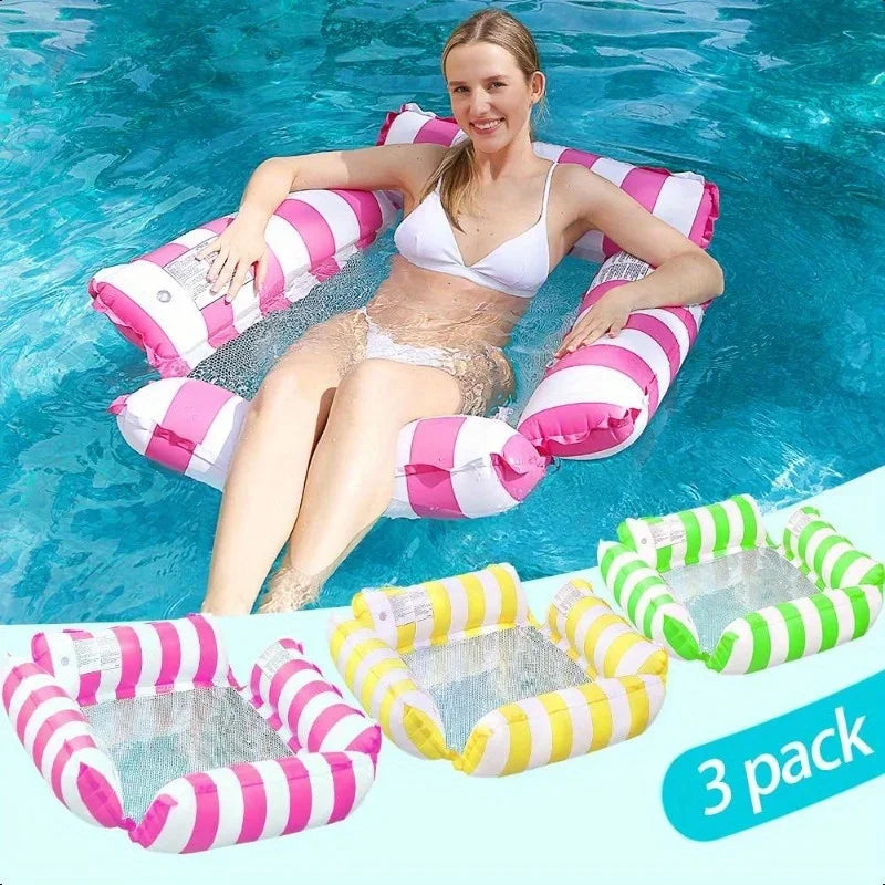 1PC Inflatable Water Hammock with Mesh Outdoor Foldable Striped Floating Bed Pool Lounge Chair for Beach Fun Oasis Select