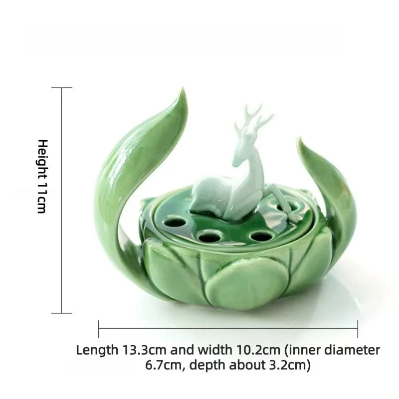 Lotus and Deer Incense Burner Elegant Zen Style Holder for Home Fragrance and Meditation Decor Creative Ceramics Handicraft Oasis Select
