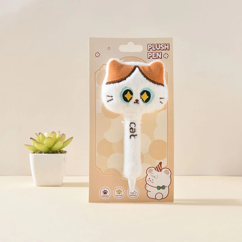 Creative Cute Cat Style Plush Gel Pens 0.5mm Black Quick-drying Click Pen For School Office Writing & Signature Stationery Gifts Oasis Select A1