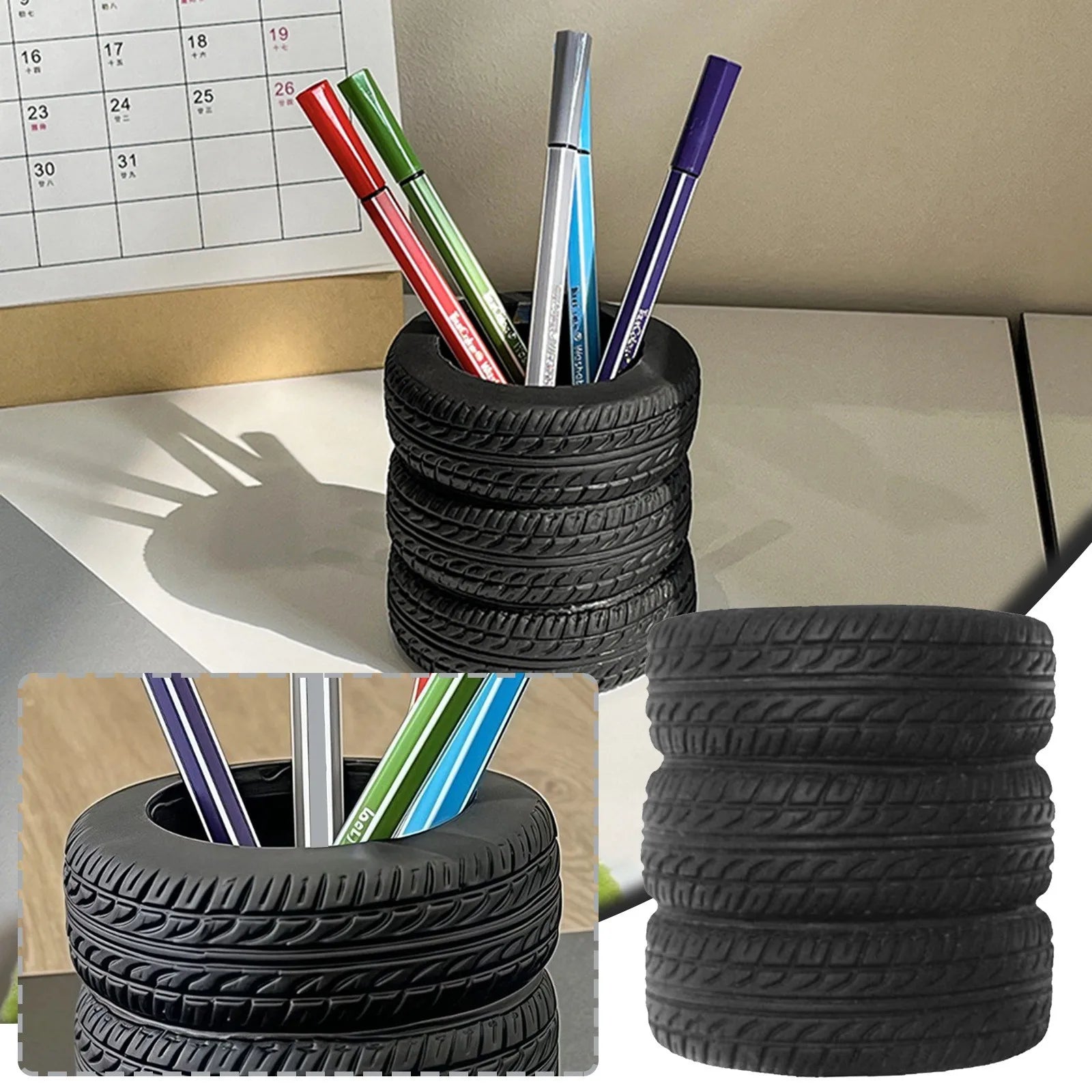 Tire Shaped Pen Holder – Unique Desk Organizer & Decor Novelty Pen Holder Oasis Select