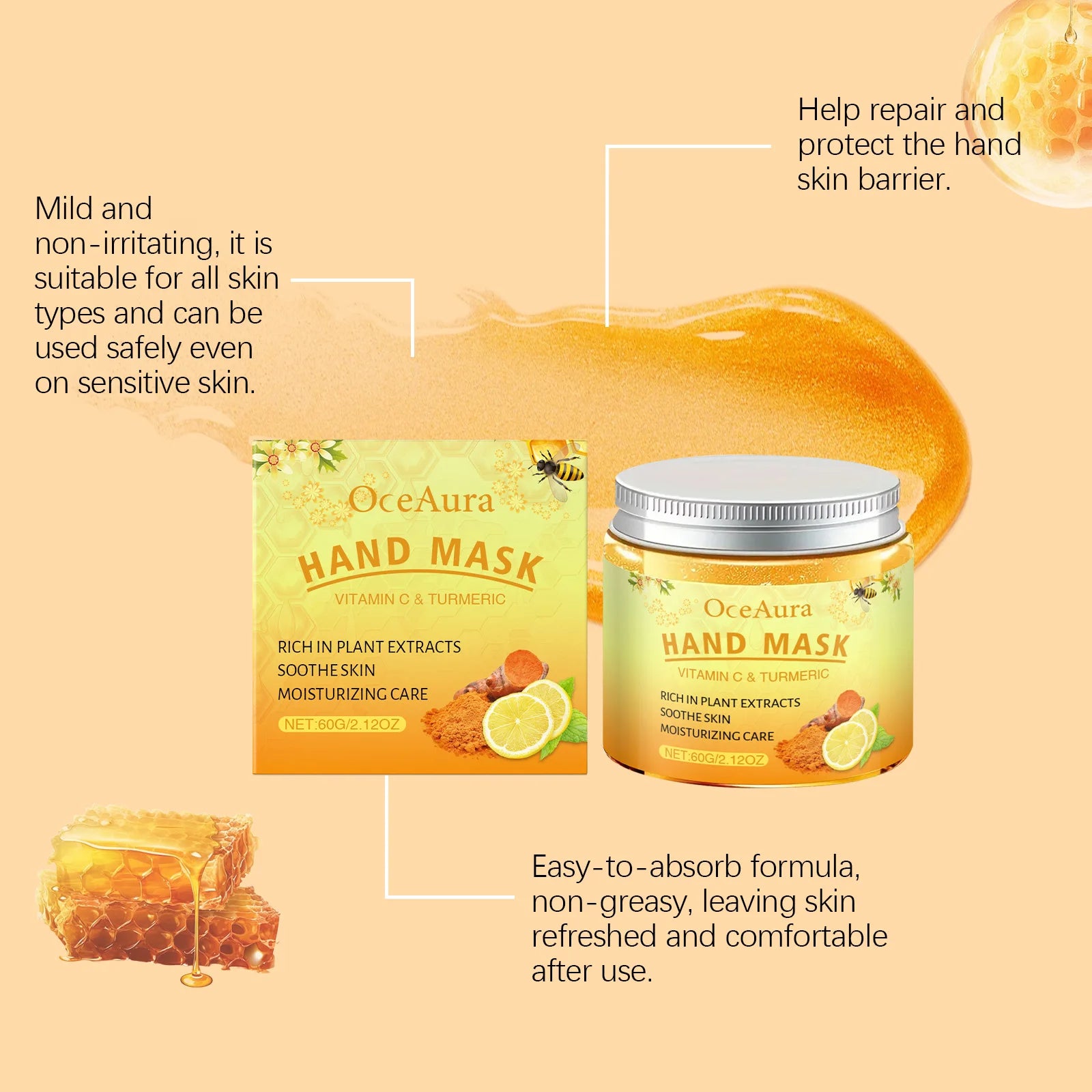 Vitamin C Turmeric Peel Off Hand Mask Moisturizing Nourishing Smoothing Skin Hydrating Improve Roughness Hand Skin Care Oasis Select