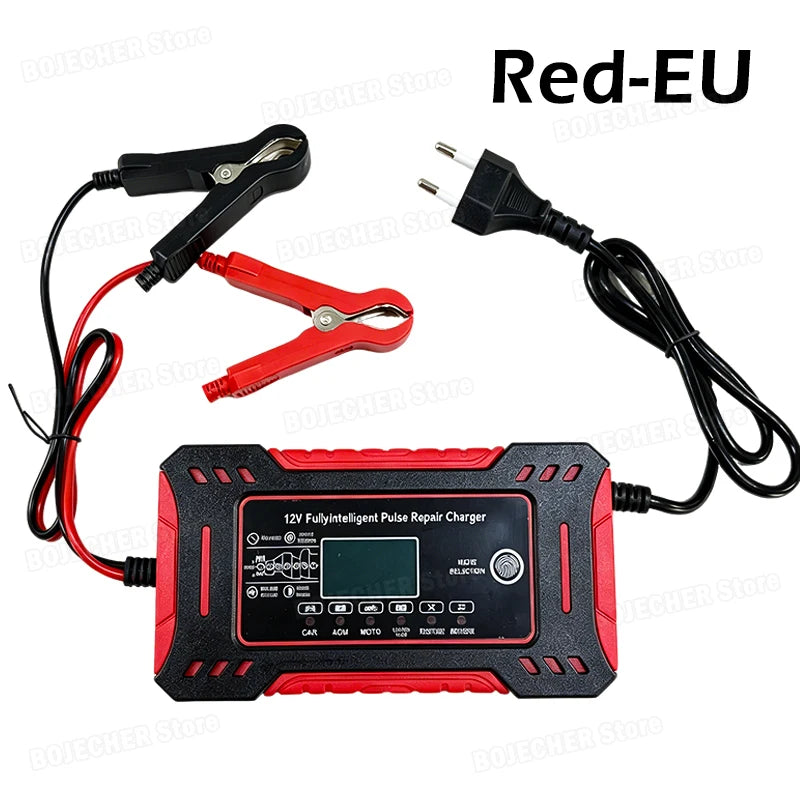 14.6V 6A LiFePO4 Battery Charger LCD Display 12V 6A Max Smart Pulse Repair Battery Charger For Car Moto Lead Acid AGM Batteries Oasis Select Red-EU