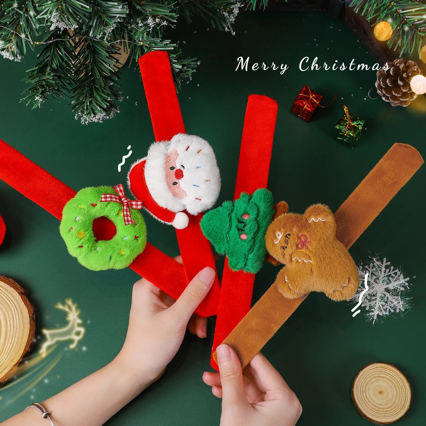 Christmas Decorations Plush Santa Claus Papa Ring Cartoon Cute Bracelet Toys Children's Gifts Oasis Select
