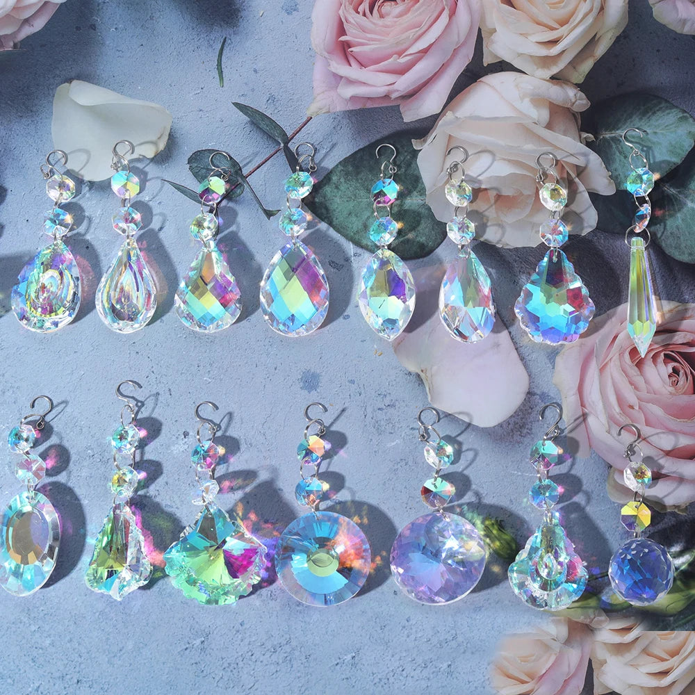 1PCs Crystal Suncatcher 9cm Curtain Pendant Sun Catcher AB Color Rainbow Chaser Glass Prism Outdoor Window Home Garden Decor Oasis Select