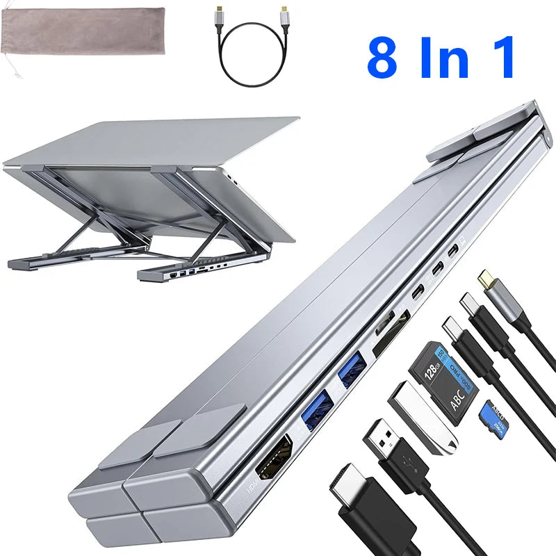 8-in-1 USB-C Laptop Stand & Docking Station | 4K HDMI Hub